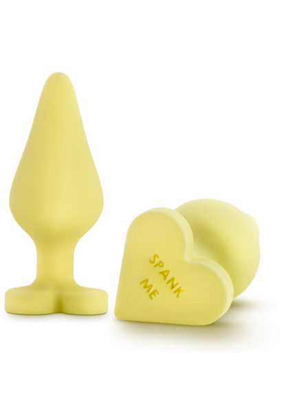 Play with Me Naughty Candy Heart Spank Me Silicone Butt Plug - Yellow