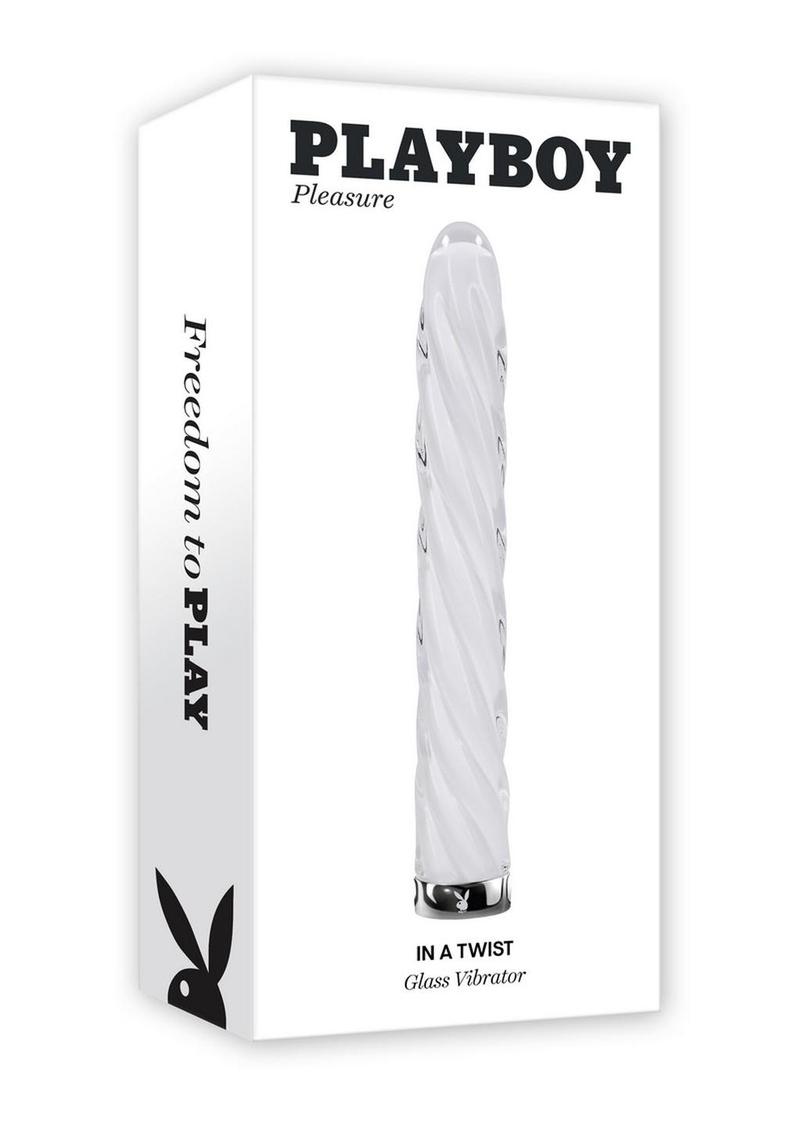 Playboy In A Twist Rechargeable Glass Vibrator - Clear/White