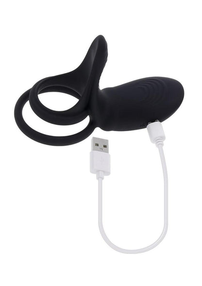 Playboy Just Right Rechargeable Silicone Dual Vibrating Cock Ring with Clitoral Stimulator