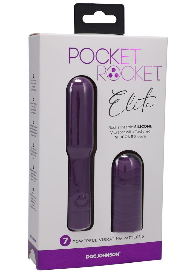 Pocket Rocket Elite Silicone Rechargeable Mini Vibrator with Removable Sleeve - Purple