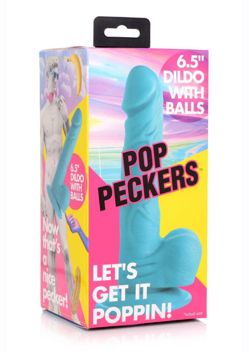 Pop Peckers Dildo with Balls - Blue - 6.5in