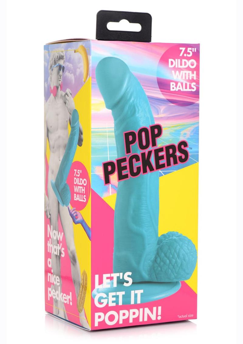 Pop Peckers Dildo with Balls - Blue - 7.5in