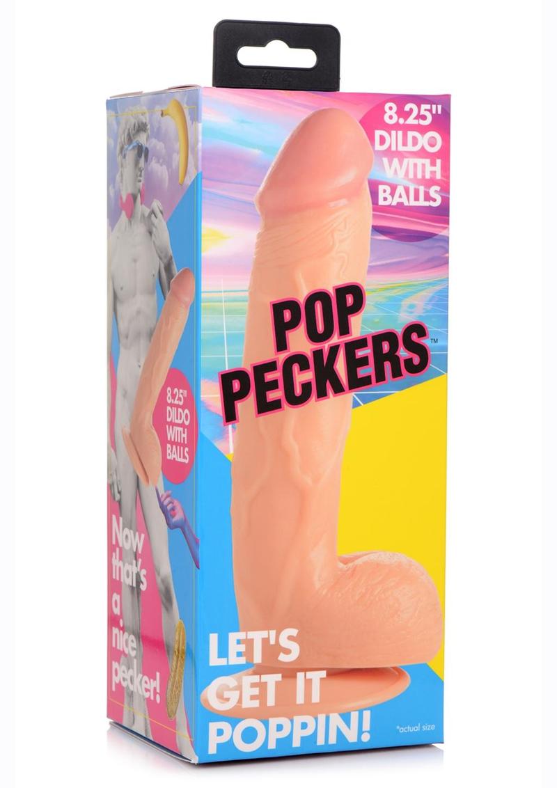 Pop Peckers Dildo with Balls - Vanilla - 8.25in