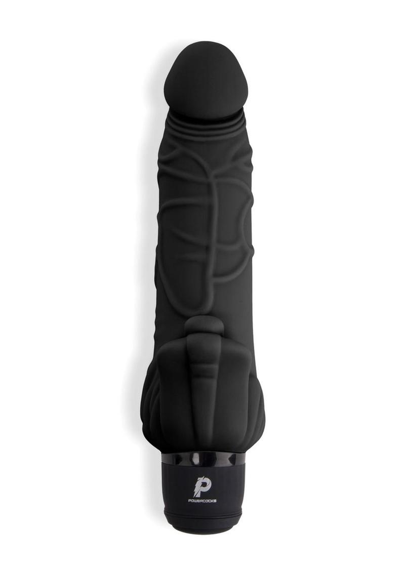 Powercocks Silicone Realistic Vibrator with Clitoral Stimulator - Black - 7in