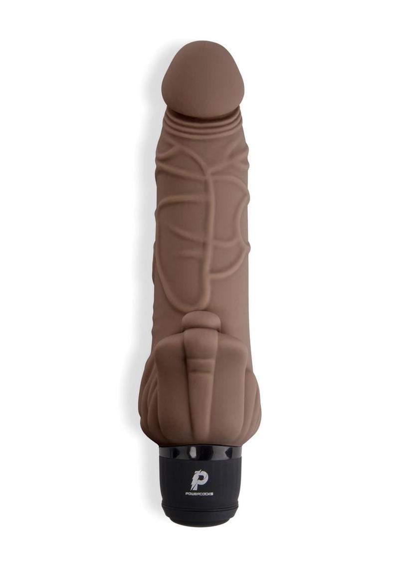 Powercocks Silicone Realistic Vibrator with Clitoral Stimulator - Chocolate - 7in