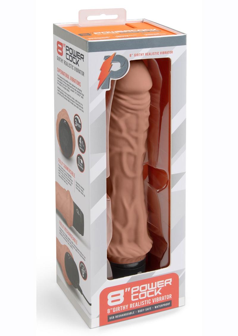 Powercocks Silicone Rechargeable Girthy Realistic Vibrator - Caramel - 8in