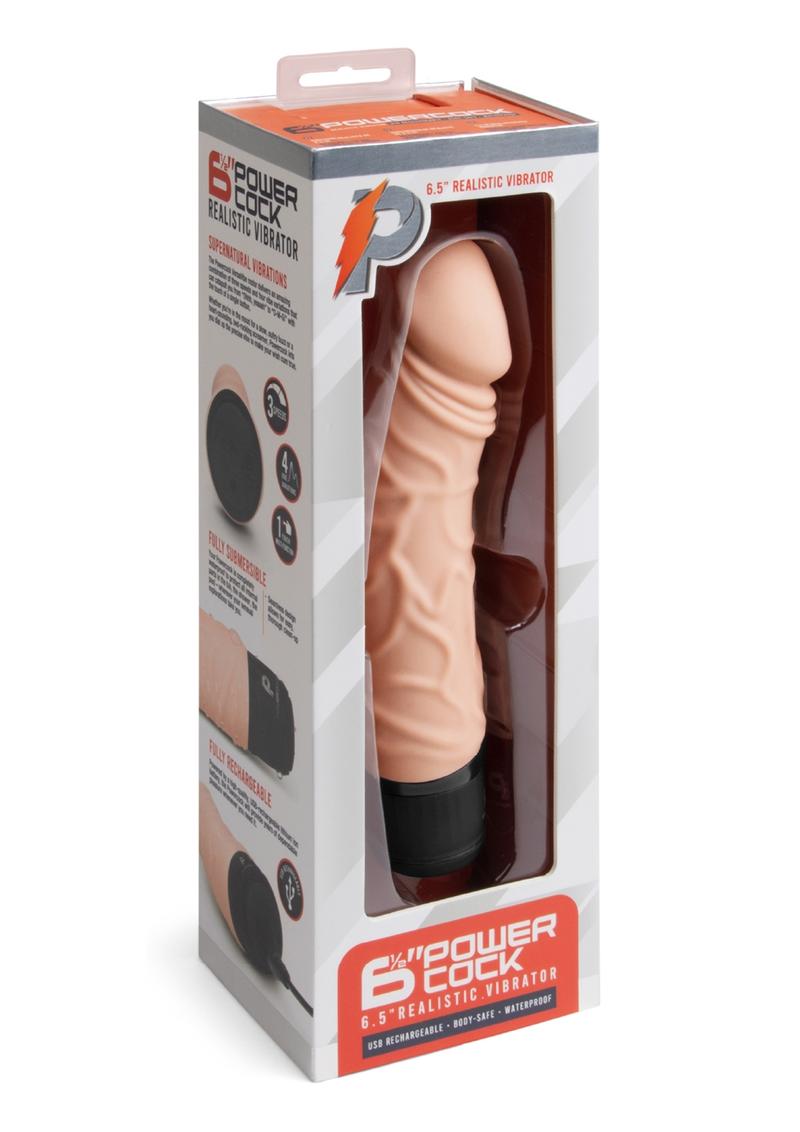 Powercocks Silicone Rechargeable Realistic Vibrator - Vanilla - 6.5in