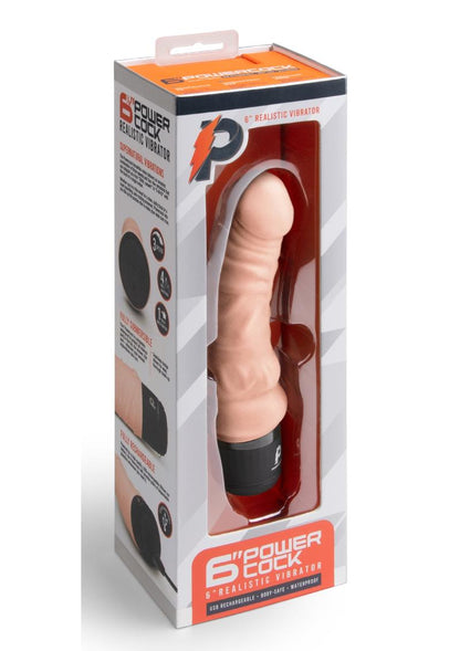 Powercocks Silicone Rechargeable Realistic Vibrator - Vanilla - 6in