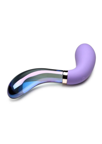 Prisms Vibra-Glass 10x Pari Duel End Wavy Rechargeable Silicone/Glass Vibrating Dildo - Purple