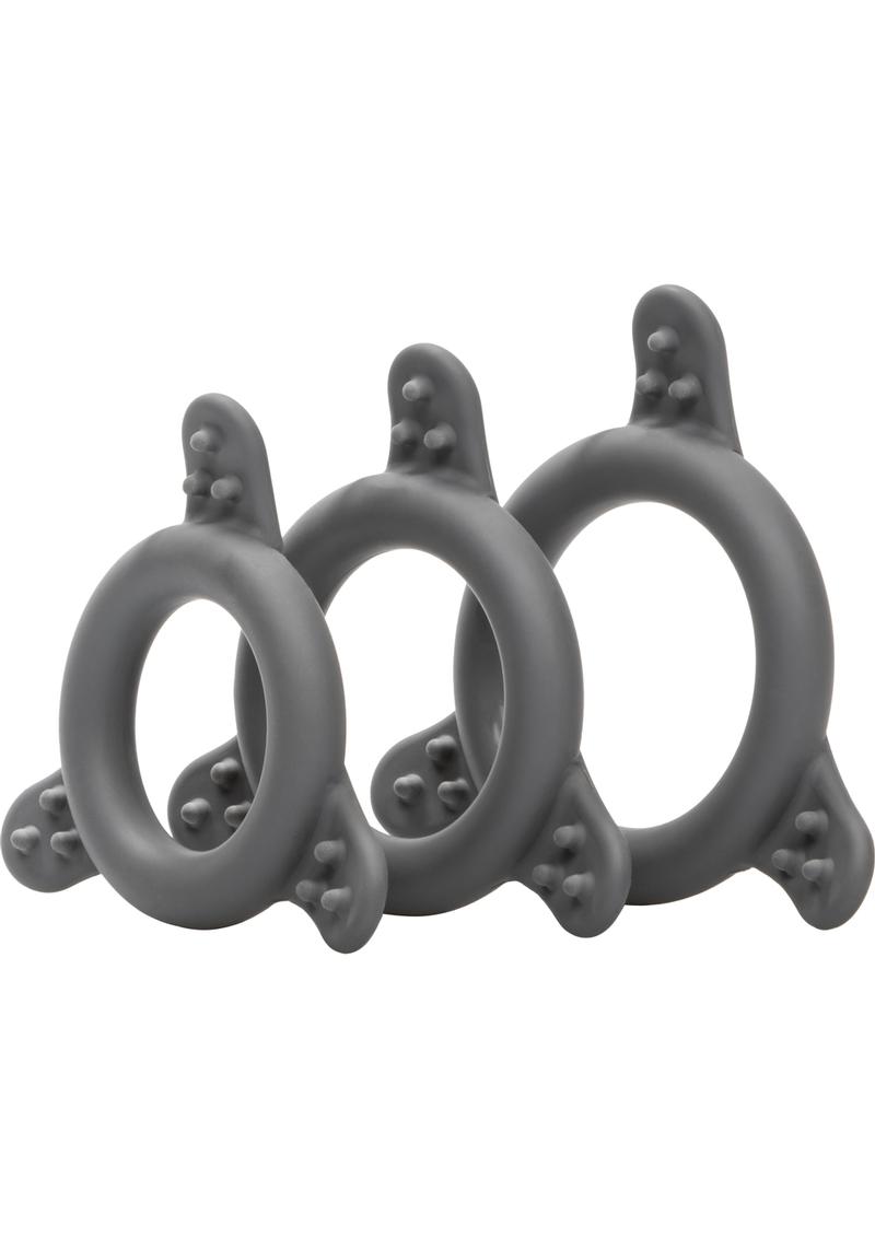 Pro Series Silicone Cock Ring - Black/Grey - 3 Piece Set/Set