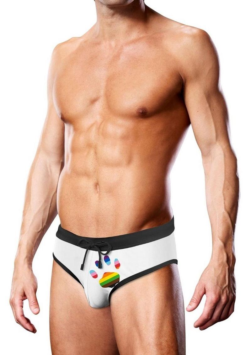 Prowler Oversized Paw Swimming Brief - Multicolor/Rainbow/White - Small