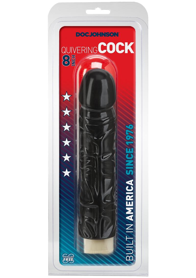 Quivering Cock Vibrating Dildo - Black - 8in