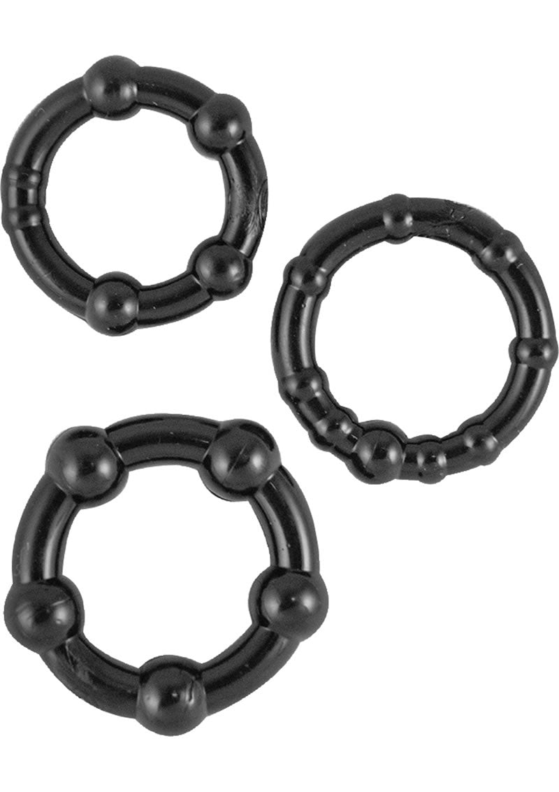 Ram Beaded Cock Rings - Black - 3 Pack