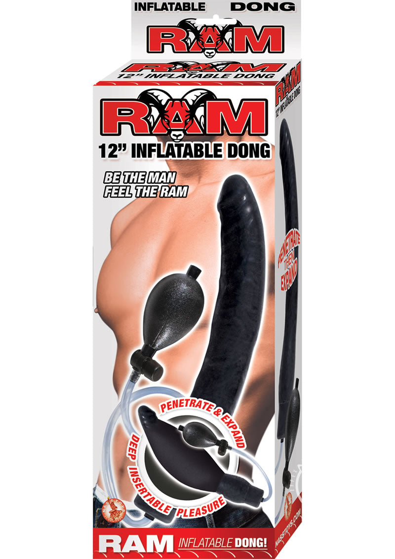 Ram Inflatable Latex Dildo - Black - 12in