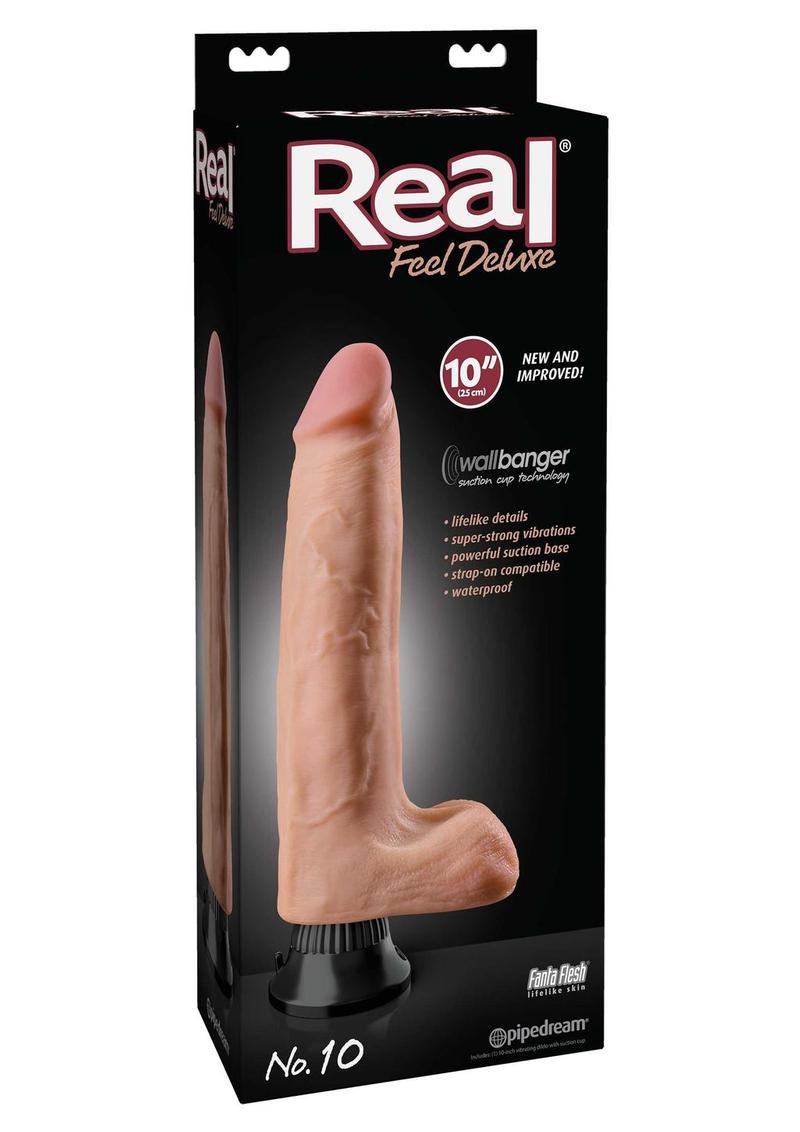 Real Feel Deluxe No. 10 Wallbanger Vibrating Dildo with Balls - Vanilla - 10in