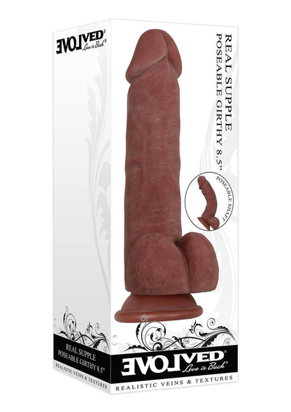 Real Supple Girthy Poseable Dildo with Balls - Chocolate - 8.5in