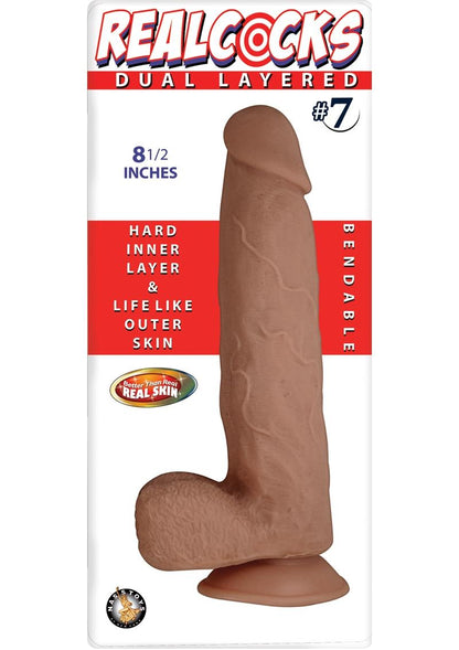 Realcocks Dual Layered #7 Bendable Dildo - Brown/Caramel - 8.5in