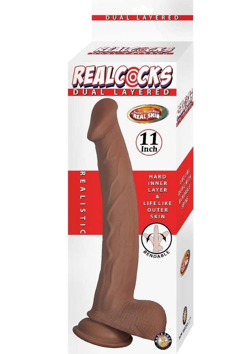 Realcocks Dual Layered Bendable Dildo - Chocolate - 11in