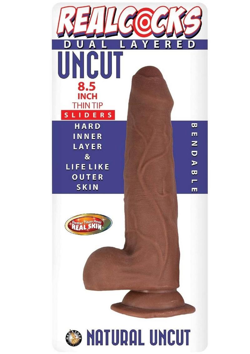 Realcocks Dual Layered Uncut Slider Thin Tip Dildo - Caramel - 8.5in