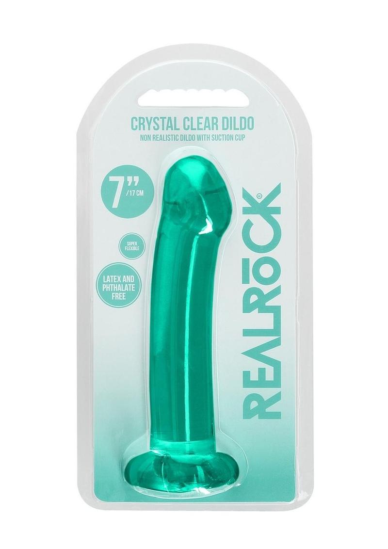 Realrock Crystal Clear Dildo with Suction Cup - Clear/Green - 6.7in