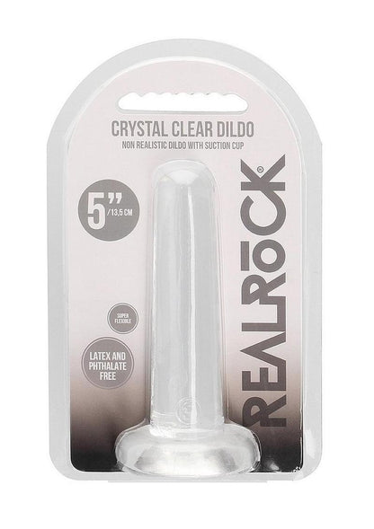 Realrock Crystal Clear Non Realistic Dildo with Suction Cup - Clear - 5.3in