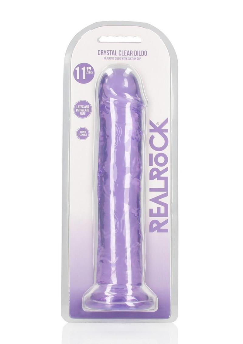 Realrock Crystal Clear Straight No Balls Dildo - Clear/Purple - 11in