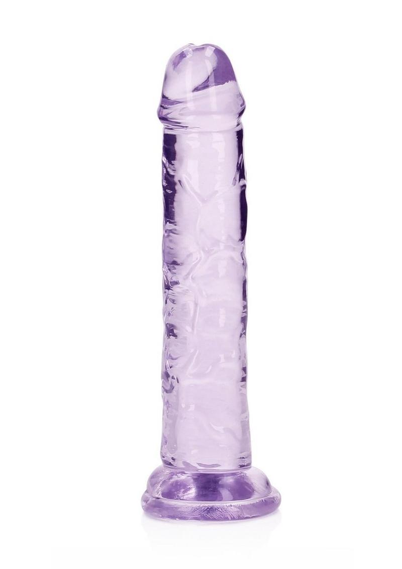 Realrock Crystal Clear Straight No Balls Dildo - Clear/Purple - 6in