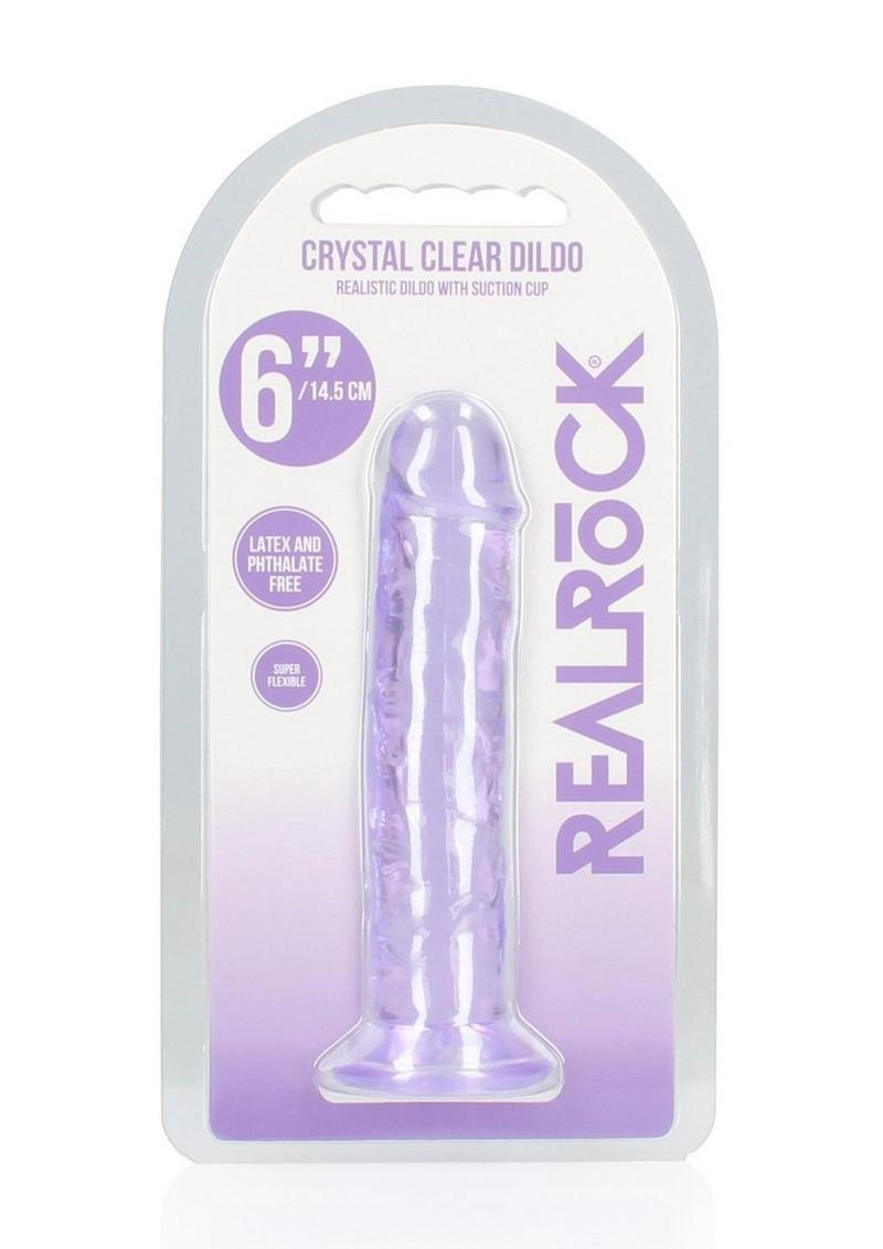 Realrock Crystal Clear Straight No Balls Dildo - Clear/Purple - 6in