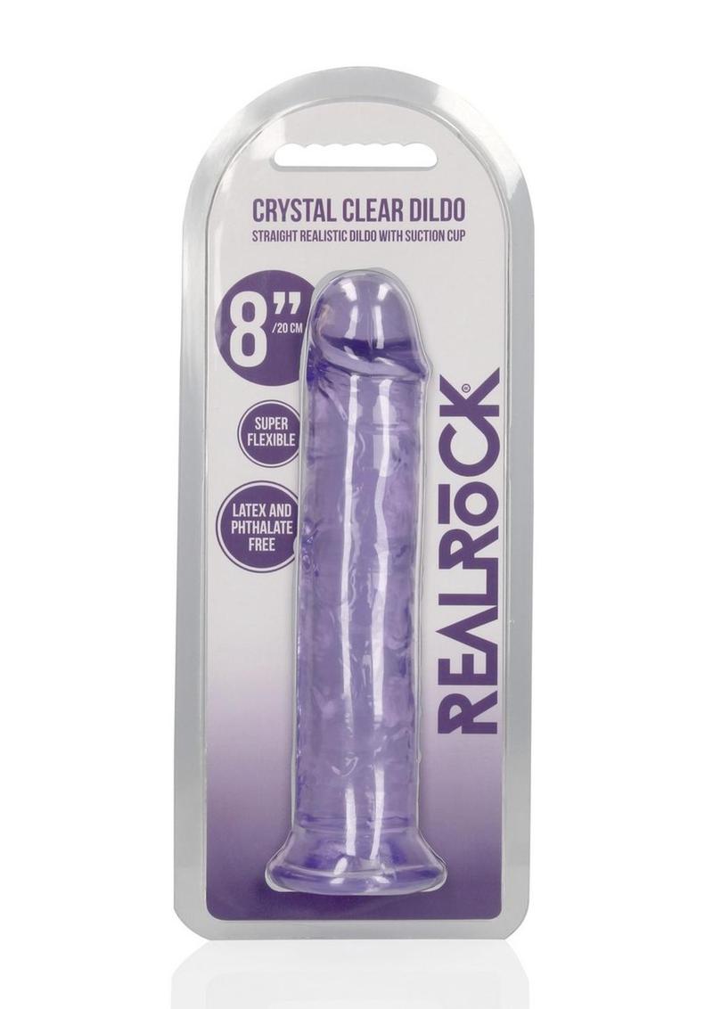 Realrock Crystal Clear Straight No Balls Dildo - Clear/Purple - 8in