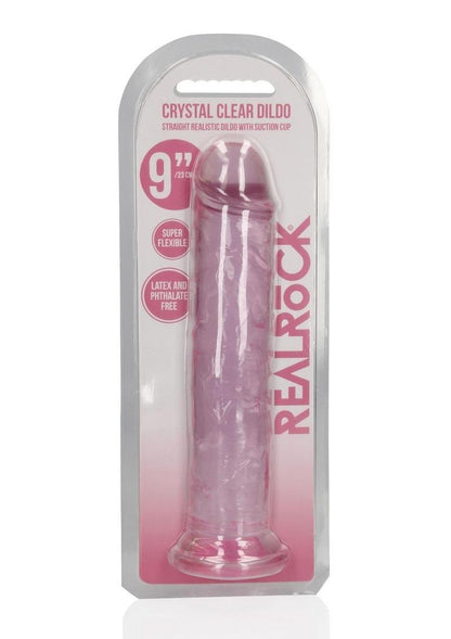 Realrock Crystal Clear Straight No Balls Dildo - Clear/Pink - 9in