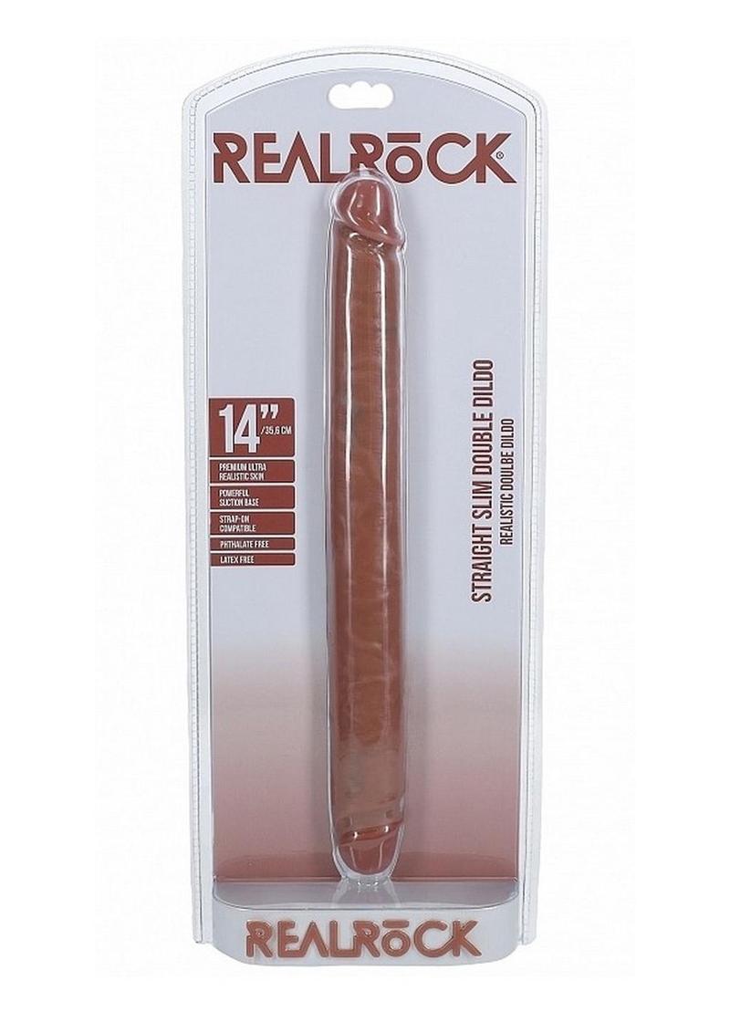 Realrock Realistic Skin Slim Double Ended Dong - Caramel - 14in