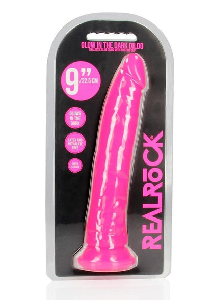 Realrock Slim Glow In The Dark Dildo with Suction Cup - Glow In The Dark/Pink - 9in