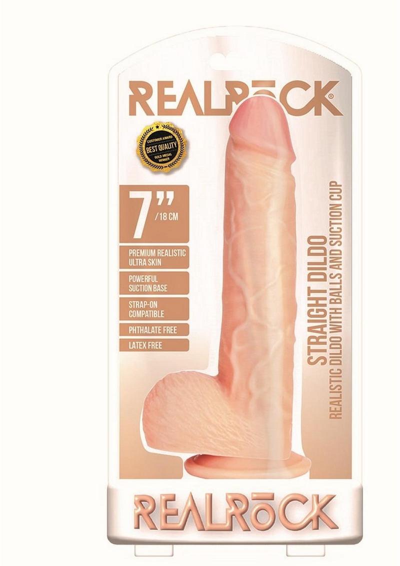 Realrock Straight Realistic Dildo with Balls and Suction Cup - Vanilla - 7in