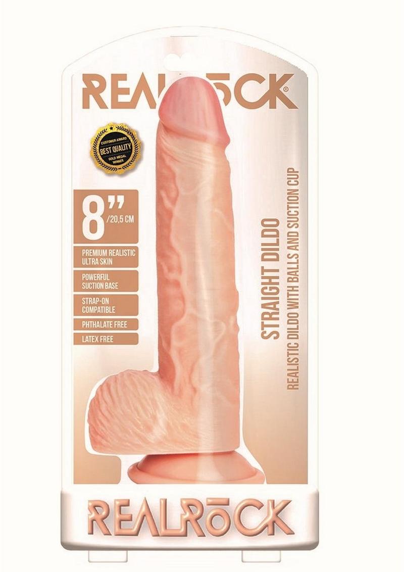 Realrock Straight Realistic Dildo with Balls and Suction Cup - Vanilla - 8in