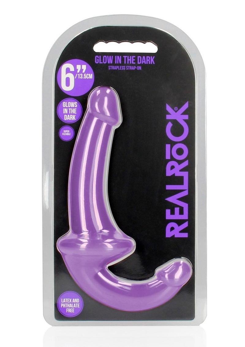 Realrock Strapless Strap-On Glow In The Dark Dildo - Purple - 6in