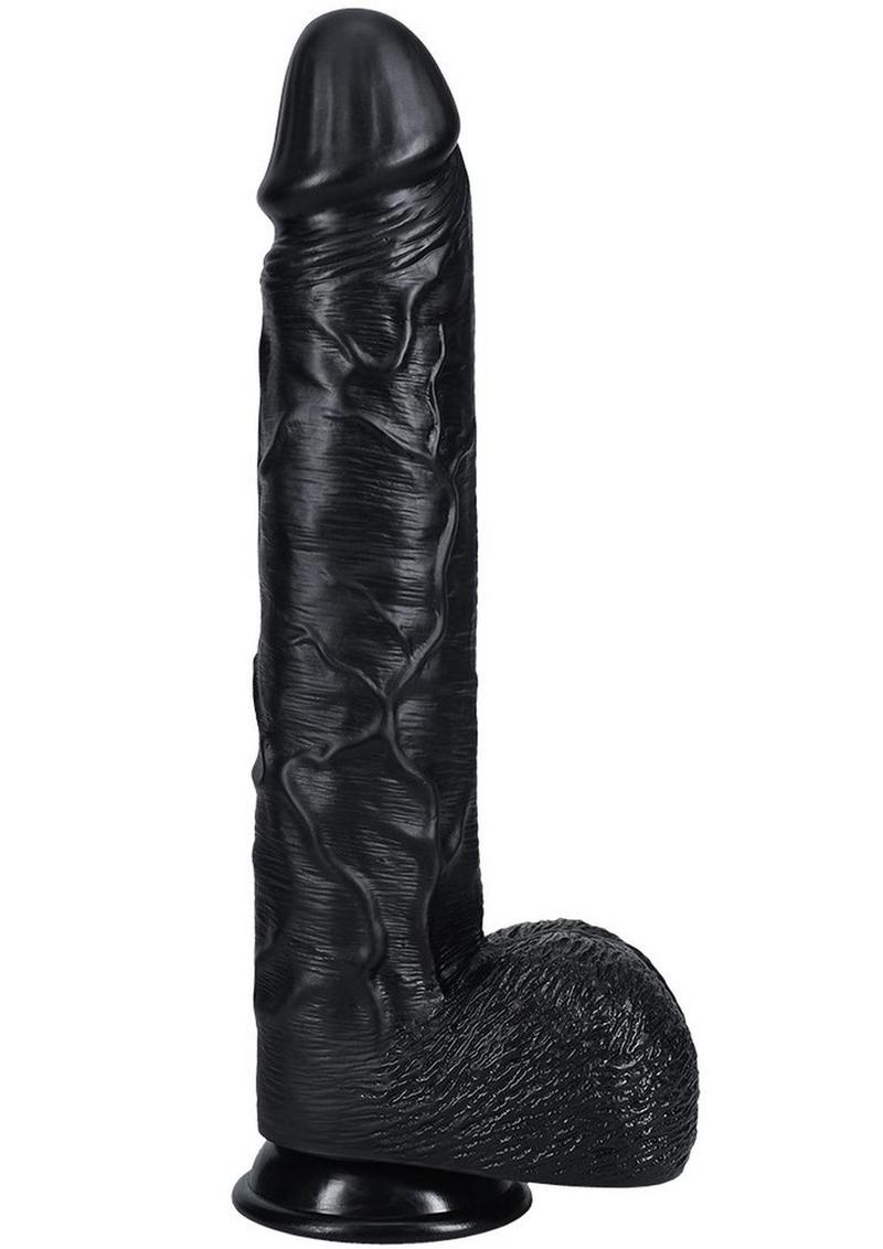 Realrock Ultra Realistic Skin Extra Large Straight Dildo with Balls and Suction Cup - Chocolate - 14in