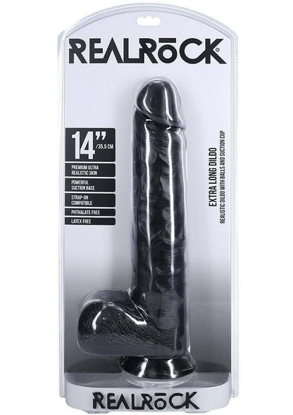 Realrock Ultra Realistic Skin Extra Large Straight Dildo with Balls and Suction Cup - Chocolate - 14in