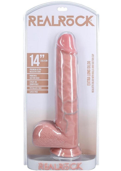 Realrock Ultra Realistic Skin Extra Large Straight Dildo with Balls and Suction Cup - Vanilla - 14in