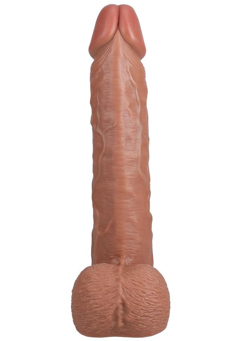 Realrock Ultra Realistic Skin Extra Large Straight Dildo with Balls and Suction Cup - Caramel - 15in