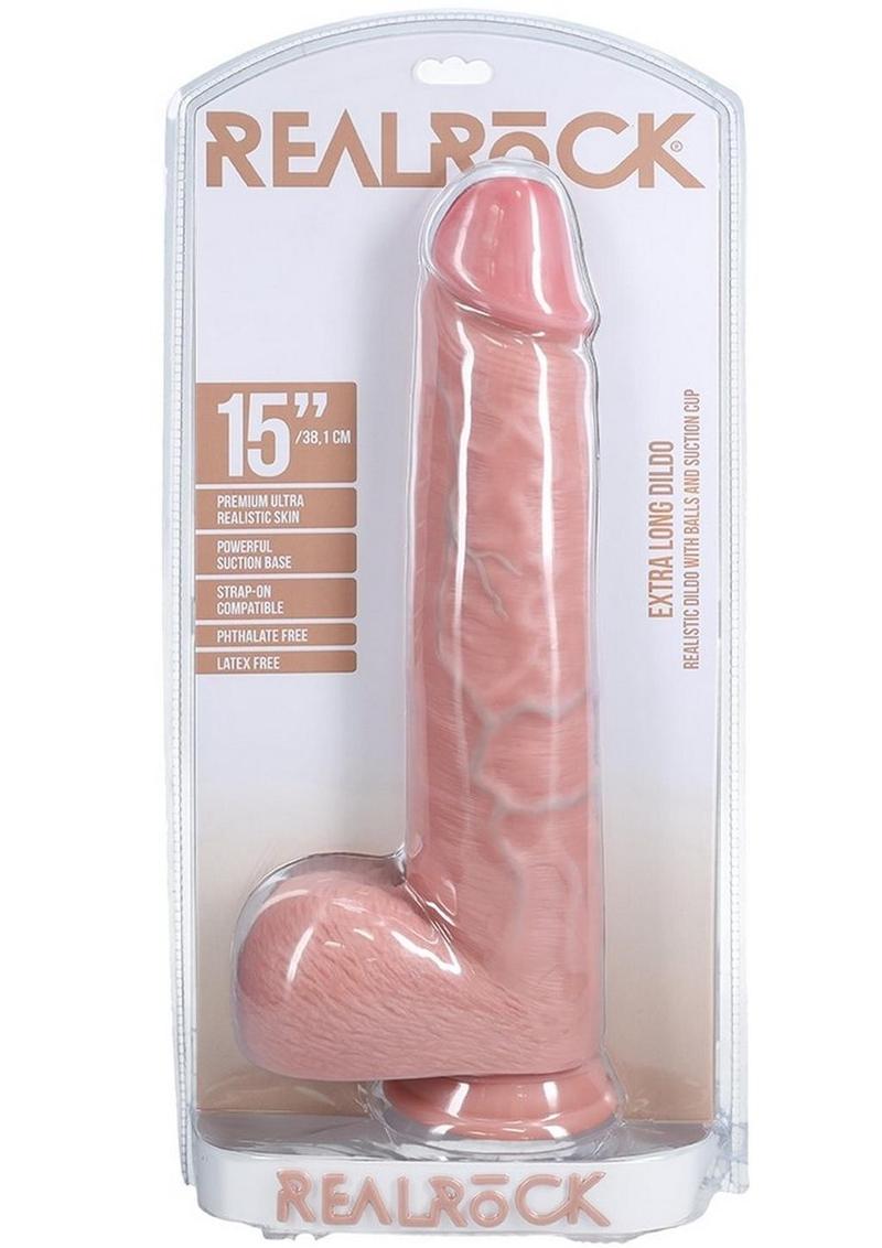 Realrock Ultra Realistic Skin Extra Large Straight Dildo with Balls and Suction Cup - Vanilla - 15in