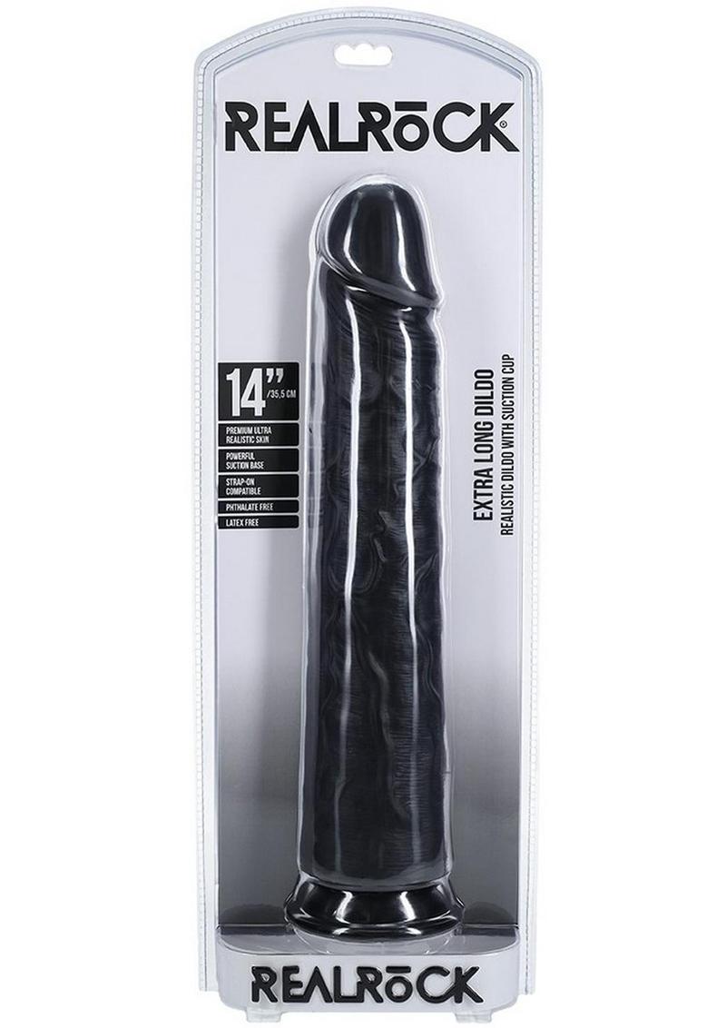 Realrock Ultra Realistic Skin Extra Large Straight Dildo with Suction Cup - Chocolate - 14in