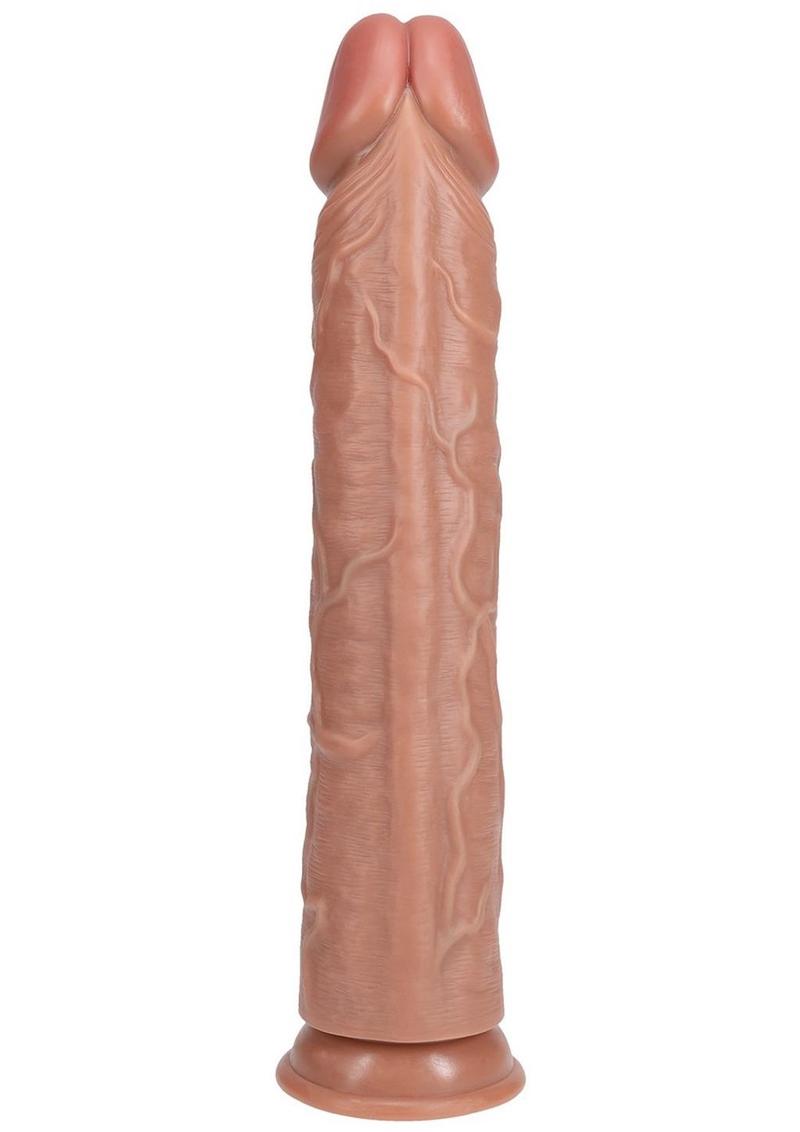 Realrock Ultra Realistic Skin Extra Large Straight Dildo with Suction Cup - Caramel - 14in