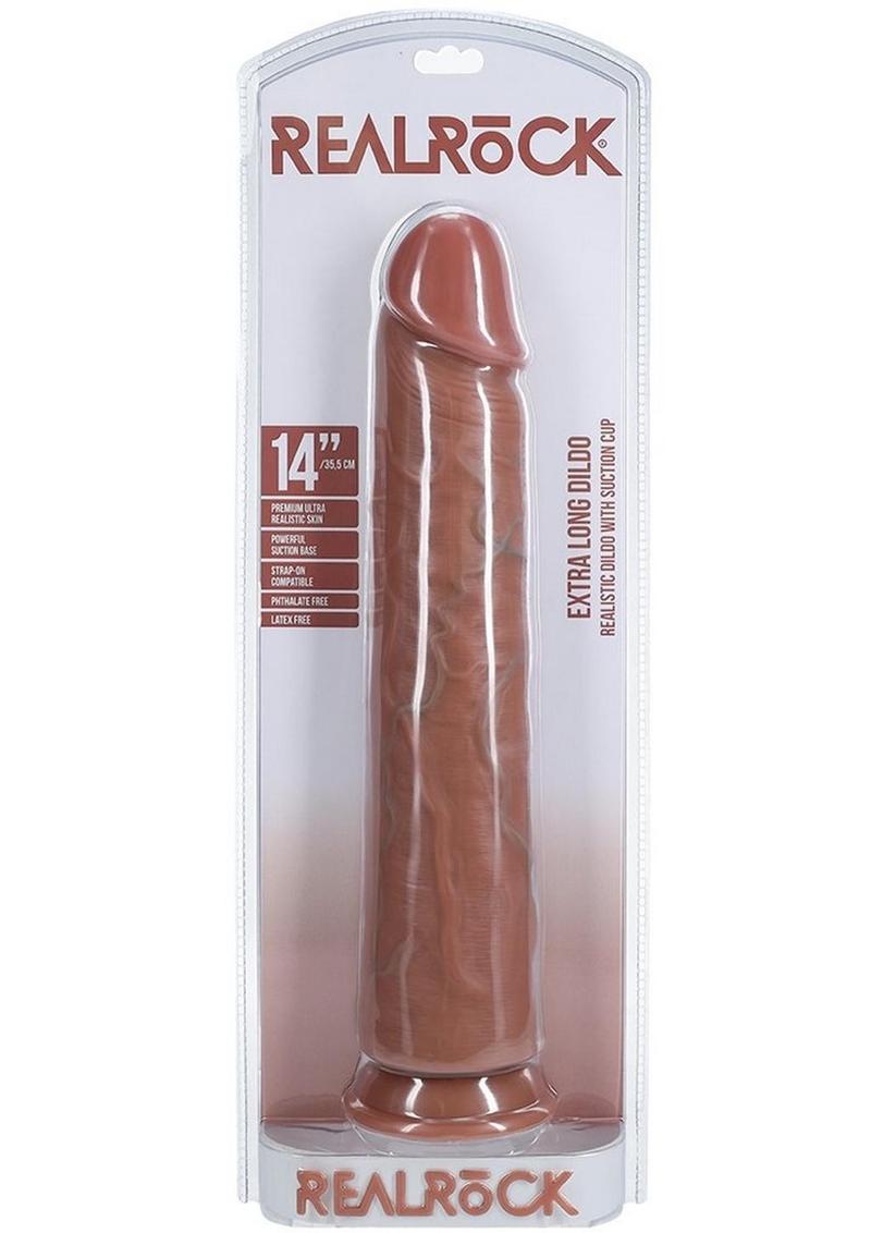 Realrock Ultra Realistic Skin Extra Large Straight Dildo with Suction Cup - Caramel - 14in