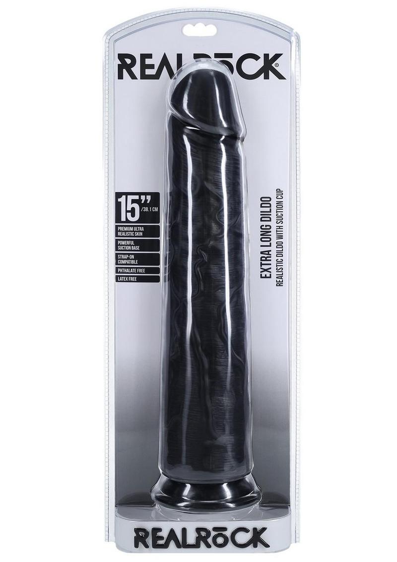 Realrock Ultra Realistic Skin Extra Large Straight Dildo with Suction Cup - Chocolate - 15in