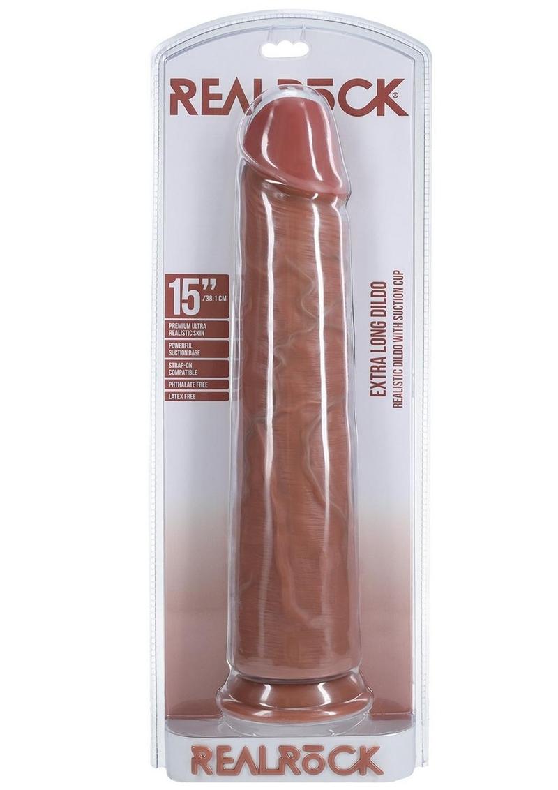 Realrock Ultra Realistic Skin Extra Large Straight Dildo with Suction Cup - Caramel - 15in