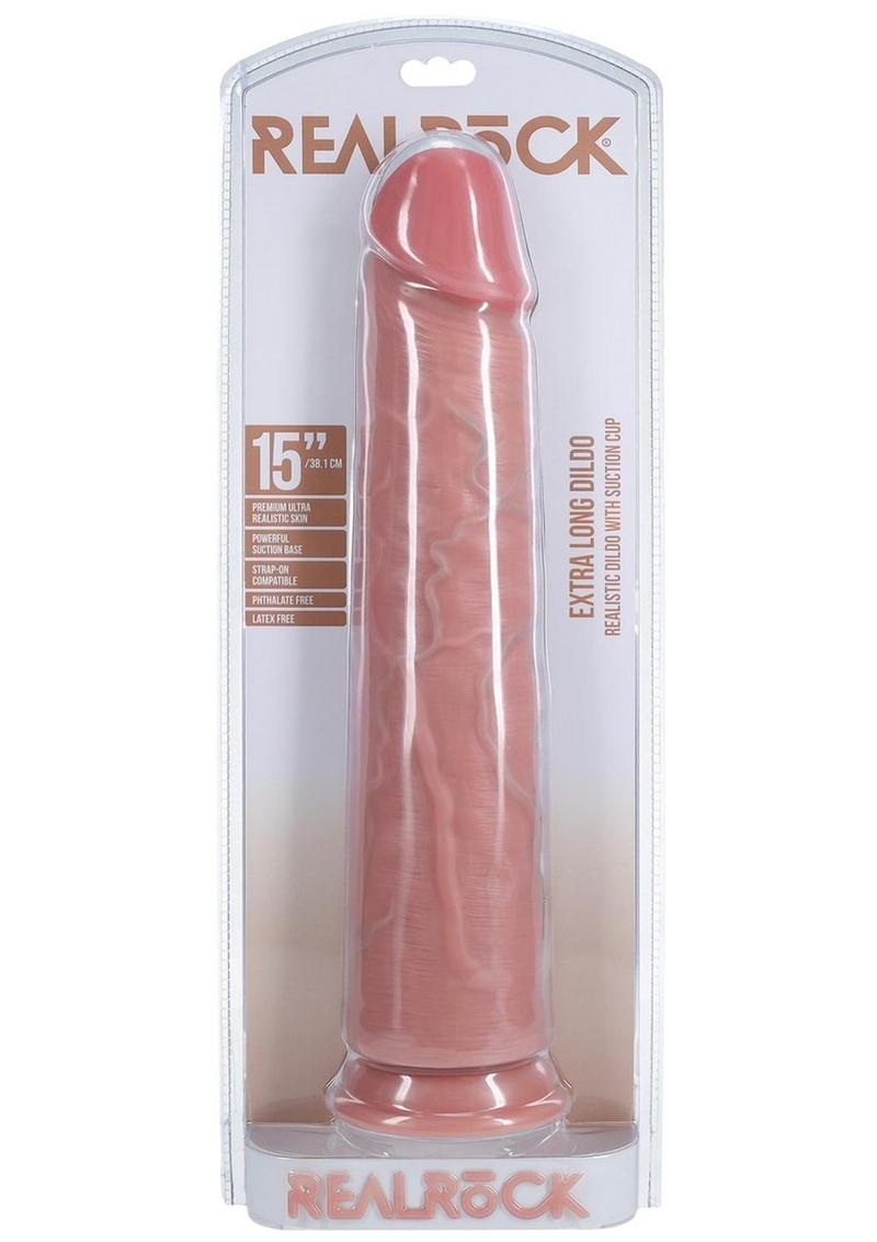 Realrock Ultra Realistic Skin Extra Large Straight Dildo with Suction Cup - Vanilla - 15in