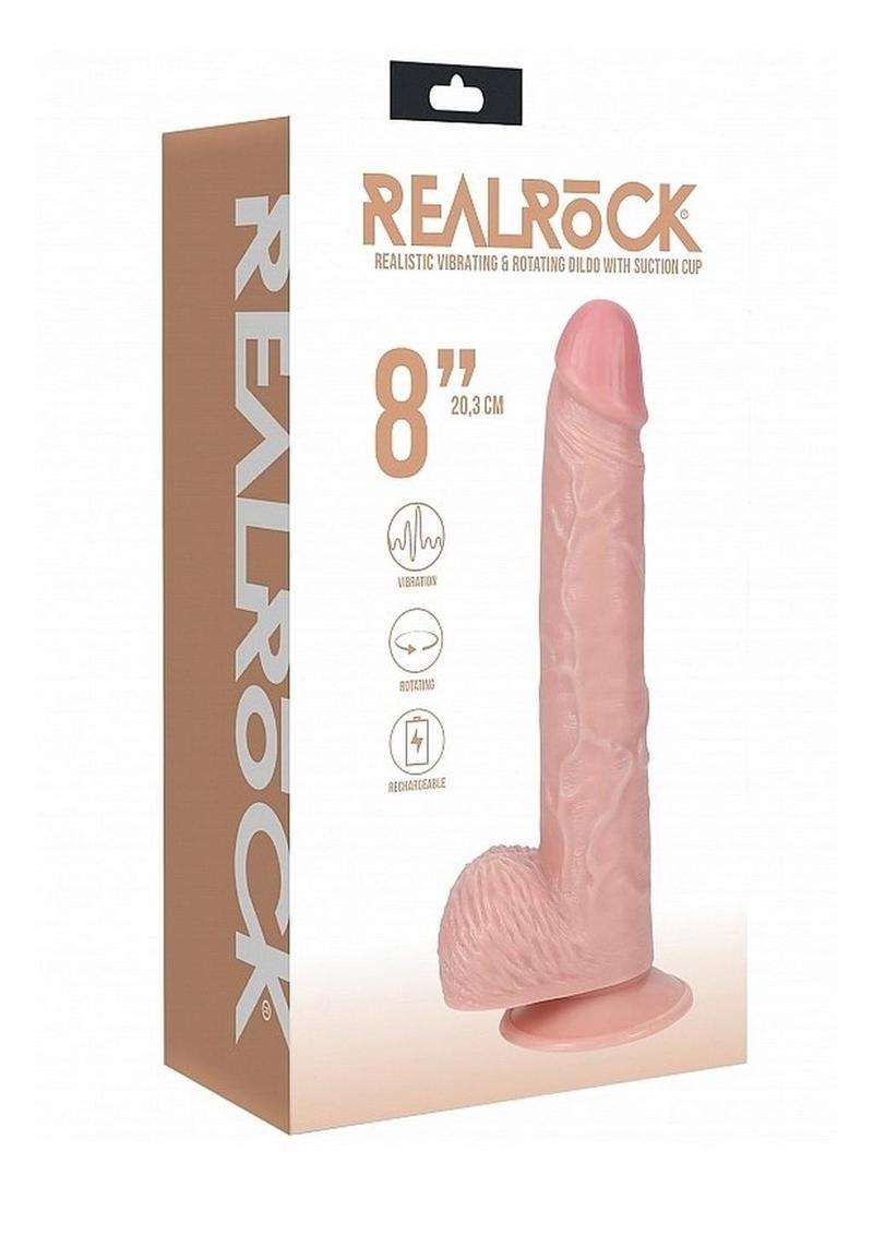 Realrock Vibrating and Rotating Cock with Balls Regular Straight - Vanilla - 8in