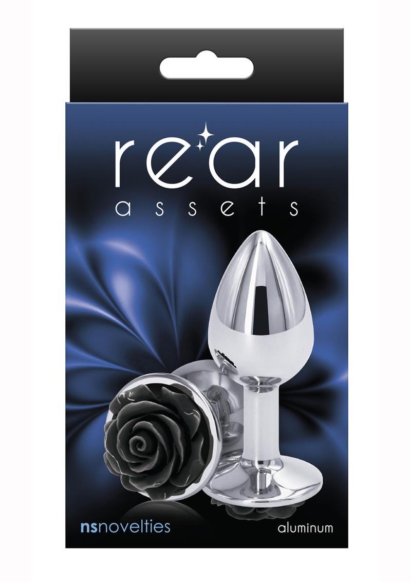 Rear Assets Rose Aluminum Anal Plug - Black/Metal/Silver - Small