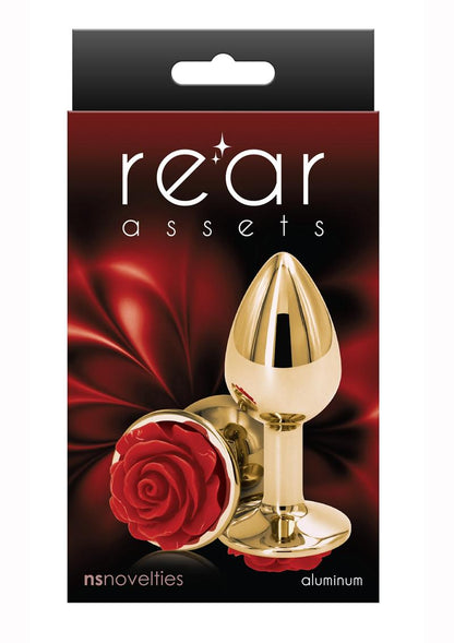 Rear Assets Rose Aluminum Anal Plug - Gold/Metal/Red - Small