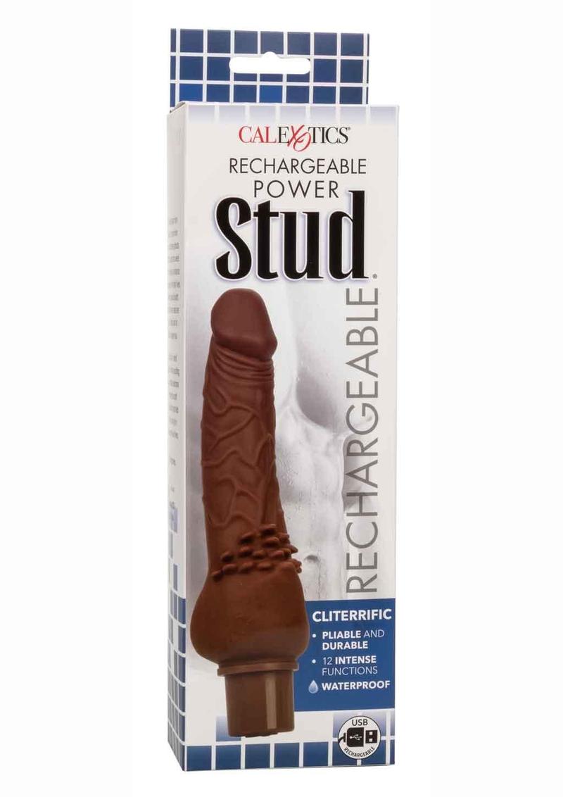 Rechargeable Power Stud Cliterrific Silicone Vibrating Dong - Chocolate